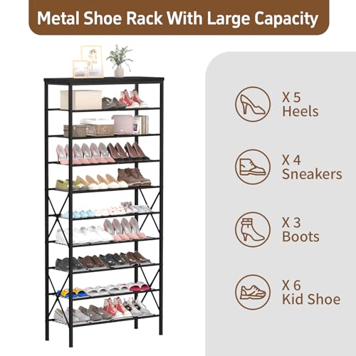 10 Tiers Shoe Storage Organizer, Large Capacity Shoe Shelf Holds 32 Pairs of Shoes,Black - color: Black, size: 27.8" x 10.8" x 65.7"