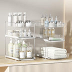 Delamu 2 Sets of 3-Tier Bathroom Under Sink Organizers and Storage, Multi-Purpose Stackable Pantry Organization and Storage, Pull Out Clear Kitchen Bathroom Cabinet Organizer with Movable Dividers | Storage, Multi-Purpose, Stackable, Pantry Organization,