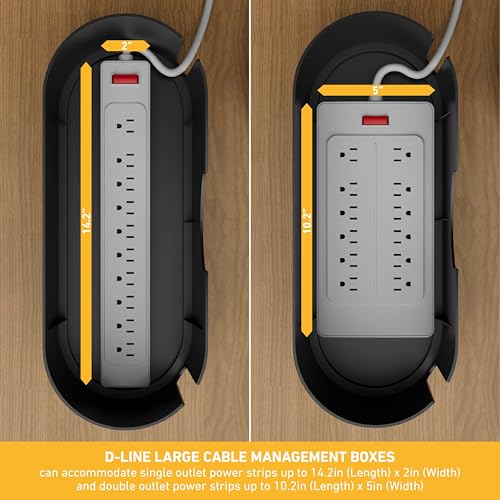 D-Line Cable Management Box, Power Strip Holder, Floor Outlet Hiders, Desk Cord Organizer, Cover TV Wires, Wire Storage, Extension Hider, Office Concealer for Cords, Baby Proof Cables - Large, Black - color: Black, size: Large