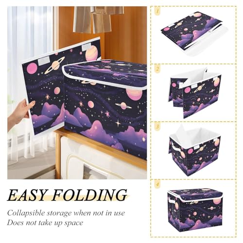 xigua Abstract Planets Storage Bins with Lids and Carrying Handle,Foldable Storage Boxes Organizer Containers Baskets Cube with Cover for Home Bedroom Closet Office - color: Abstract Planets