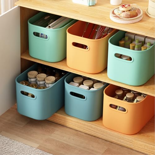 ORGIDOL 6 Pack Colorful Storage Bins with Lids Stackable Storage Container for Organizing, Storage Boxes with Handle for Shelves, Cute Storage Bin for Craft, Snacks, 9.85x6.9x5.7 inch - color: Colorful, size: 6 Pack