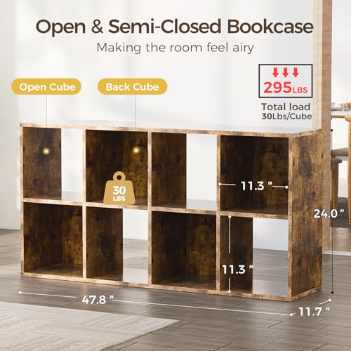 COMHOMA 8 Wood Cube Storage Organizer with Open Back and Removable Back Panels, 11In Brown Cube Storage Bookshelf, Cubicle Shelf Bookcase for Home Office Bedroom Living Room, Vertical or Horizontal - color: 8 Cube-brown