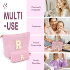 2 PCS Initial Makeup Bags for Women: Cosmetic Bag for Travel Toiletry - Birthday Gifts for 11 12 13 14 15 16 17 18 Years Old Girl Graduation Teacher Gift- Teen Girl Gifts Trendy Stuff - Pink R - color: Pink, style: R