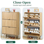 FurSch Fluted 47 Inch Tall Shoe Cabinet with 3 Flip Drawers, Narrow Hidden Shoe Storage Organizer Rack for Entryway Hallway (All Natural) - color: All Natural