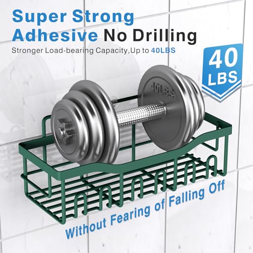 EUDELE Shower Caddy 2 Pack, Adhesive Shower Organizer for Home Decor & Kitchen Storage, No Drilling, Rustproof Stainless Steel Bathroom Shelf Organizer - color: Blackish Green