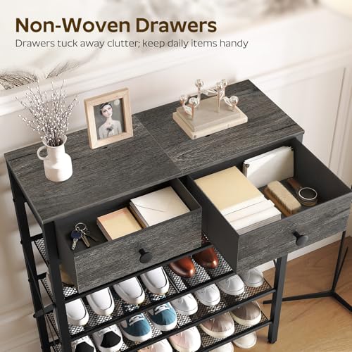 YATINEY 5 Tier Shoe Rack, Large Capacity Shoe Storage Organizer, Metal Shoe Shelf with Drawer and Wooden Top, for 20 Pairs of Shoes, for Entryway, Closet, Charcoal and Black SS25BCY1 - color: Charcoal + Black, size: 27.7" x 10.8" x 37.7"