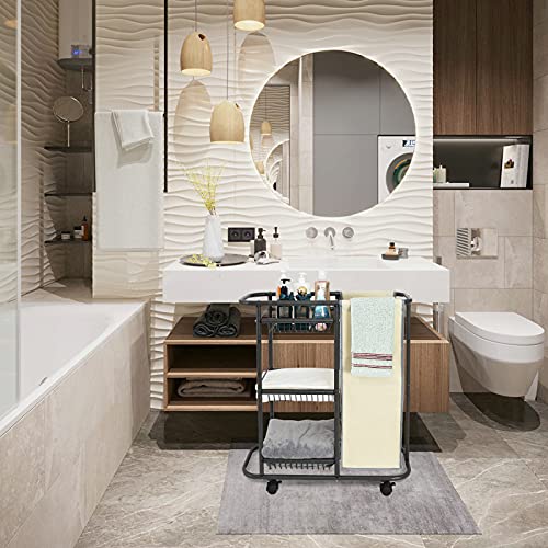 Rolling Laundry Basket with 3 Storage Baskets and 45 L Bag, Heavy Duty Laundry Cart with Wheels and Handle, Space Saving Laundry Room Organization for Bathroom Living Room Apartment Dorm - color: Beige
