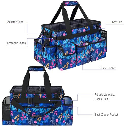 Cleaning Organizer, Large Caddy Bag for Supplies, Housekeeper's Bag with Handle (Blue Leaf) - color: Blue Leaf, size: Large