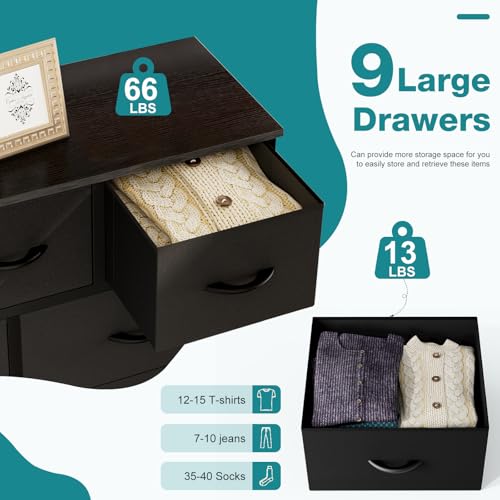 OLIXIS 9 Drawers Storage Organizers Units, Closet Organizers and Storage for Clothes, Fabric Storage Drawer for Living Room, Chest of Dresser in 39.4" D x 11.8" W x 39.9" H, Black - color: Black, size: 39.4"D x 11.8"W x 39.9"H (9 Drawers)