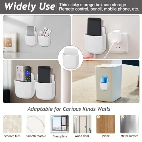 Remote Control Holder, Wall Mount Pen Holder Hole-Free Self Adhesive Phone Charging Organizer Pencil Storage Containers for Home Office School Supply Orgaizer(White) - color: White