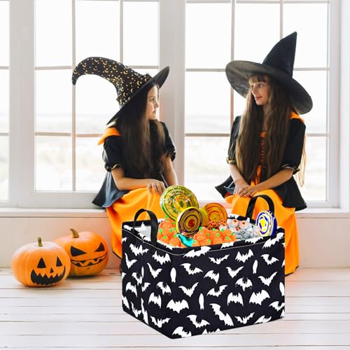 MAIZMZ Halloween Storage Basket Pumpkin Ghost Gift Basket for Kids Foldable Toy Box Waterproof Organizer Bin Laundry Nursery Hamper for Home Office Dorm Closet Shelf - color: Black Bat