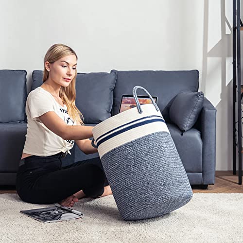 Woven Rope Laundry Hamper Basket by YOUDENOVA, 58L Tall Luandry Basket, Baby Nursery Hamper for Blanket Storage in Bedroom-Large-Blue - color: Blue, size: Tall (58L )