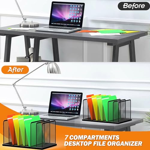 Kuntine.B Desk File Organizer 7 Upright Mesh Desktop Organizer File Sorter Office Organization File Holder for Home, Office & Classroom - color: Black, size: 1 Pack 7-Section