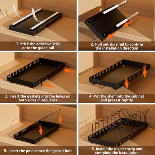 Pull-Out Pots and Pans Organizer, 2 Pack Under Cabinet Pot Lid Holder, Slide Lid Organizers Inside Cabinet, Pot Lid Organizer with 8 Adjustable Dividers & Handle Bracket - Black - color: Black, size: 8 Dividers-2 Pack