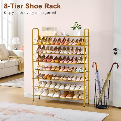 Hoctieon 8 Tier Shoe Rack for Closet, Durable Mesh Style Shoe Rack, Entryway Shoe Shelf, Shoe Storage Organizer for Hallway, Bedroom, Living Room, Wardrobe, Gold - color: Gold, size: 8 Tier
