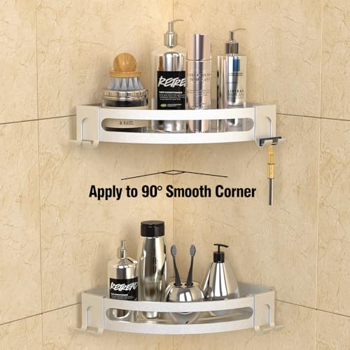 Bakzon Corner Shower Caddy, 2 Pack Adhesive Shower Shelf Corner with Razor Holder No Drilling Bathroom Shower Organizer Storage Rack, Silver (Not Brushed Nickel) - color: Silver(Not Brushed Nickel)