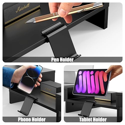 Simple Houseware Desk Dual Monitor Stand Riser with Pull-Out Drawers, Black