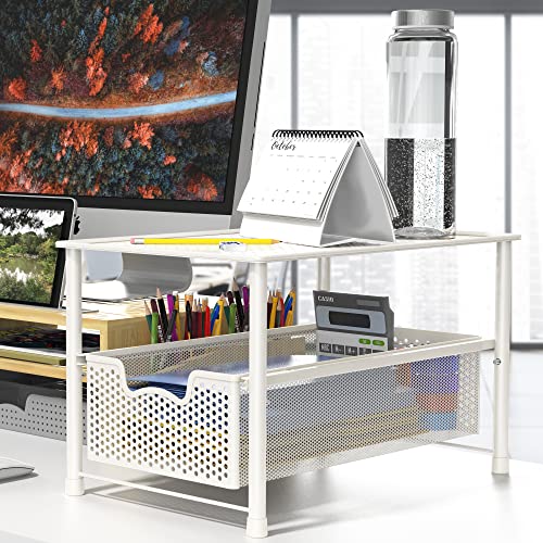 Simple Houseware Stackable Under Sink Cabinet Sliding Basket Organizer Drawer, White - color: White