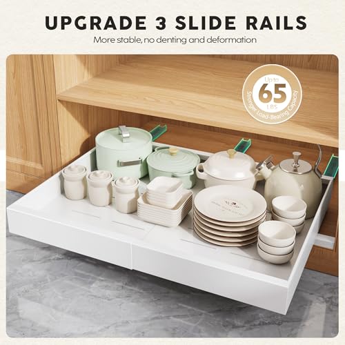 Seinloes 2 Pack Pull Out Cabinet Organizers 21" Deep With Raising Pad for Framed Cabinets, Expandable Width (15.2"-26.3") Slide Out Drawers Upgrade 3 Slide Rails, Roll Out Shelves Adhesive, White - color: White, size: 15.2"-26.3"Wide x 21"Deep(2 Pack)