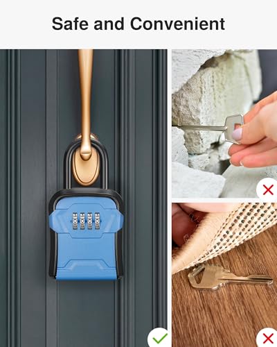 Puroma Lock Box, Key Lock Box Wall Mount & Portable Combination Lockbox with Resettable Code, Security Lockbox for Outside House Keys, Apartment Realtors Spare Keys Storage (1 Pack, Blue) - color: Blue