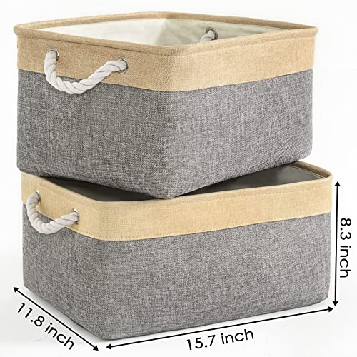 TheWarmHome Fabric Storage Bins Baskets for Organizing, Large Sturdy Storage Basket W/Handles, Decorative Foldable Storage Baskets for Shelves Closet Nursery Toy (Large - 3 Pack 15.7L×11.8W×8.3H) - color: Gold&Grey, size: 3PCS/Large - 15.7Lx11.8Wx8.3H