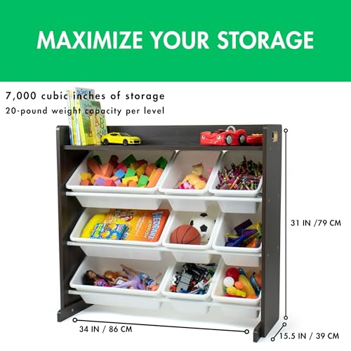 Humble Crew Toy Storage Organizer with 9 Removable Storage Bins for Kids Playroom, 3-Tier with Top Shelf Toddler Toy Organization and Storage, Espresso/White - color: Espresso/White