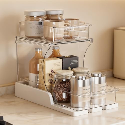 Jsyrjing Pull Out 2 Tier Organizer for Kitchen Bathroom and Cabinet Storage Rotating Pantry Rack Under Sink Organizer Clear and Durable Design 1 Pack - size: 1 Pack