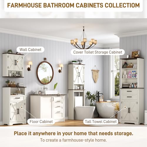 jiteentarou Farmhouse Bathroom Storage Cabinet,Bathroom Floor Storage Cabinet with Roman Column Decor,Small End Table with Barn Doors,Small Bathrooms Organizer(Rustic White) - color: Rustic White, style: Floor Storage Cabinet