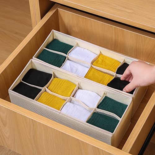 Qozary 3 Pack Sock Underwear Drawer Organizer Dividers, Collapsible Cabinet Closet Storage Boxes for Clothes, Socks, Lingerie, Underwear, Tie, Belt, Baby, Bedroom - color: Beige, size: 8 Cells
