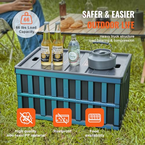 VEVOR 65L Collapsible Storage Bins with Lids 3 Packs, Stackable Utility Crates with Handles, Large Folding Containers for Organizing Tools, Books, Food, Drinks, Camping&Transport - size: 65L-Black