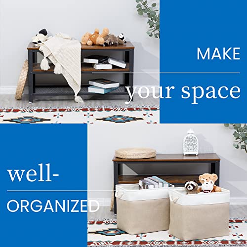 Bidtakay Storage Baskets for Shelves 17x12x15 in Beige Clothes Bins Storage for Closet Set of 2 Large Organization Baskets for Bedroom Blankets Dog Toy Basket Nursery Baby Baskets with Handles - color: White&Beige, size: 2 Pack-XL-17x12x15 In