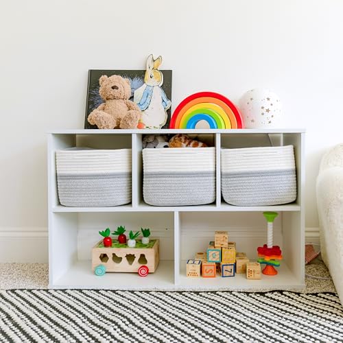 NaturalCozy Storage Cubes 9”x9”x7”Cotton Rope Woven Baskets for Organizing 3-Pack | 9 Inch Cube Storage Bin | Small Basket for Shelf Nursery, Pantry, Decorative Plant, Bathroom Closet, Toy Gift - color: Off White & Gray & Mixed Gray