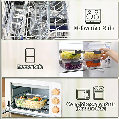 M MCIRCO [5-Packs, 36 Oz Glass Meal Prep Containers with Snap Locking Lids Glass Food Containers,Airtight Lunch Container,Microwave, Oven, Freezer and Dishwasher (4.5 Cup) - color: Gray