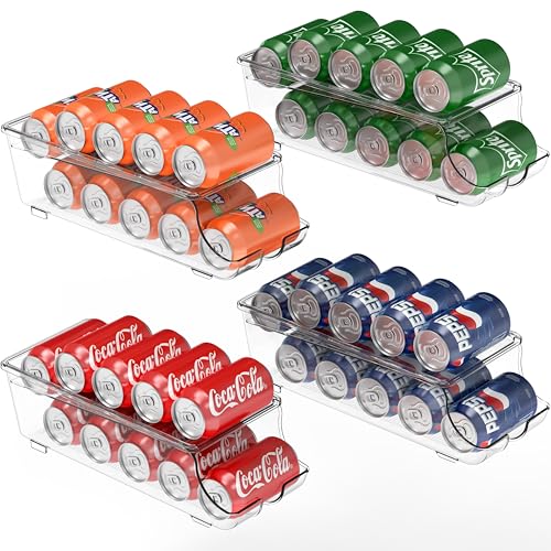 Simple Houseware 4-Pack Auto-Rolling Beverage Can Organizer for Fridge, Clear Front-Loading Soda Dispenser with Smooth Glide Design, Space-Saving Refrigerator Storage Bins - size: 4 Pack