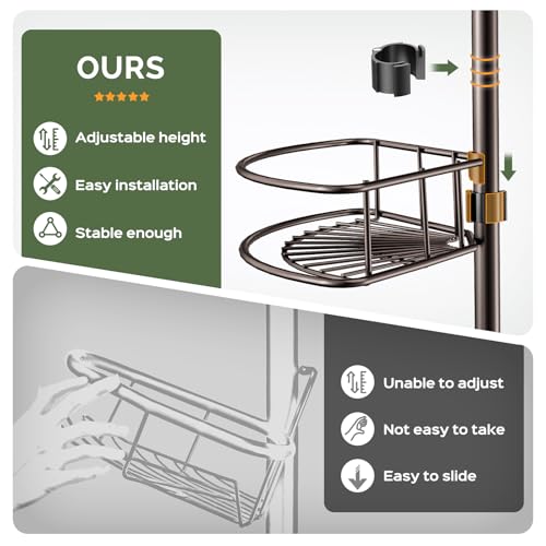 HAMITOR Corner Shower Caddy Tension Pole: 4-Tier Rust-Resistant Adjustable Bathroom Organizer Shelves - 47-121 Inch No-Drill Quick Installation - Space-Saving Storage for Renters Families - Bronze - color: Bronze