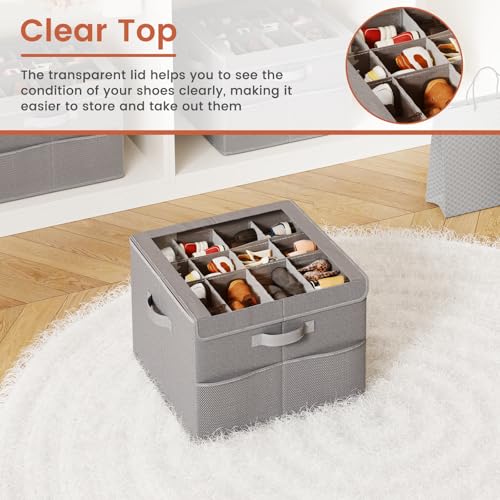 PHINOX Shoe Organizer for Closet, Fits 12-24 Pairs, Shoe Storage Bins with Clear Cover and Reinforced Handles, Foldable Shoe Storage Organizer, Space Saving Shoe Holder for Wardrobe, 1 Pack Gray - color: Gray, size: 1 Pack-17''L x 17''W x 12.5'' H