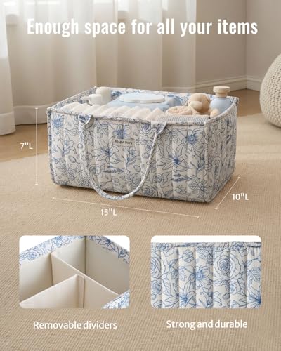 Blissful Diary Floral Diaper Caddy Organizer, Stylish Nursery Storage Basket, Gift for Baby Shower, Baby Registry Must Have, Newborn Essentials, Blue Floral - color: Blue Floral