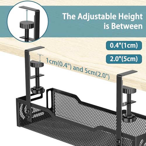 Under Desk Cable Management Tray, No Drill Mesh Desk Cable Tray, Wire Management Tray Cable Management Rack, Wire Organizer and Cable Management Box (Black) - color: 1Pack-Black (15.3'')