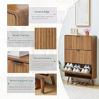 FurSch Fluted 47 Inch Tall Shoe Cabinet with 3 Flip Drawers, Narrow Hidden Shoe Storage Organizer Rack for Entryway Hallway (All Walnut) - color: All Walnut