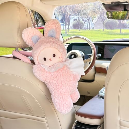 Elephant Tissue Box Cover Plush Tissue Box Holder for Car, Home, Decorative Holder/Organizer for Bathroom Vanity Countertop, Nightstands, Office Desk-Bunny - color: Bunny