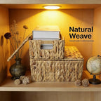 Wicker Storage Baskets With Lid,Set of 3 Rectangular Rattan Basket Decorative Boxes with Handles,Large Storage Box Hyacinth Wicker Baskets For Shelf Organizer, Nursery Room,Bathroom,Living Room