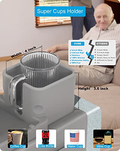 Silicone Couch Cup Holder, VIENFUT Anti-Spill and Anti-Slip Sofa Armrest Tray, Dirt-Resistant Silicone Couch Arm Tray for Remote, Snacks, Cellphone and iPad, Gift for Family, Friend (Gray) - color: Gray