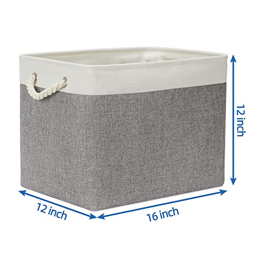 Temary Baskets for Organizing, 2 Pack Storage Baskets Large Fabric Baskets with Handles, Decorative Basket for Gifts Empty for Home (White&Grey,16Lx12Wx12H Inches) - color: Grey&white, size: 16L x 12W x 12H inches (2pcs)