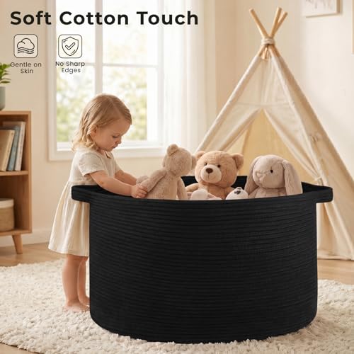 OIAHOMY 90L Blanket Basket for Living Room, Large Basket 23" x 23" x 13" with Handle, Laundry Hamper for Blankets, Pillows, Toy Storage for Kids, Dogs - Black - color: Black, size: 23" x 23" x 13"