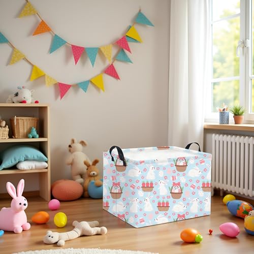 HIYAGON Rectangular Easter Basket for Kids Baby Easter Basket for Boys and Girls Cute Toy Storage Organizer Bin Box Room Decor(Blue Flower Easter) - color: Blue Flower Easter