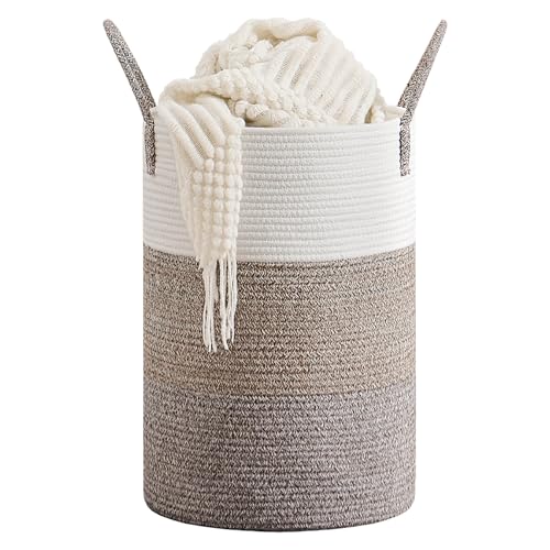 CLHMILY&Z 40L Laundry Basket Round Storage Rope Basket - 13x18 Inches - Laundry Hamper in Bedreoom and Mutil Storage Bin for Blankets, Toys, and Nursery Essentials - color: Brown & White, size: 40L