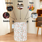 LANGYASHAN Laundry Basket Canvas Fabric Collapsible Organizer Basket for Storage Bin Toy Bins Gift Baskets Bedroom Clothes Children Nursery Hamper (Rose) - color: Round Champagne Rose