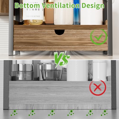 Kottwca 2-Tier Bathroom Counter Organizer with Drawer, Basket & Hooks, Wooden Vanity Shelf for Skincare, Perfume & Makeup Storage(Dark Brown) - color: Dark Brown