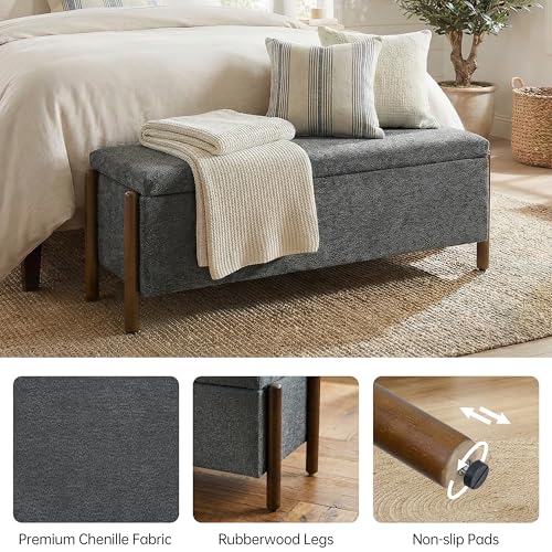 Usaint Wooden Storage Ottoman Bench, 47" Fabric Upholstered End of Storage Bench with Rubberwood Legs, Entryway Bench with Storage for Bedroom, Living Room, Reception, Cloakroom, Charcoal - color: Charcoal