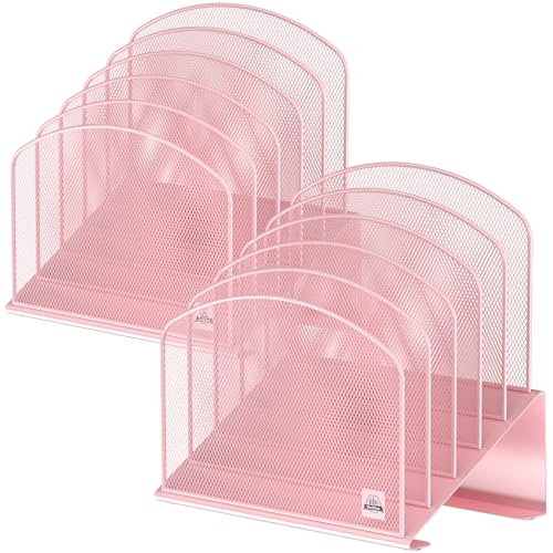 Delifox Inclined Desk File Organizer,Vertical File Folder Holder Stand Metal Rack File Sorter for Office Classroom Desktop Organization - color: Pink, size: 2Pack